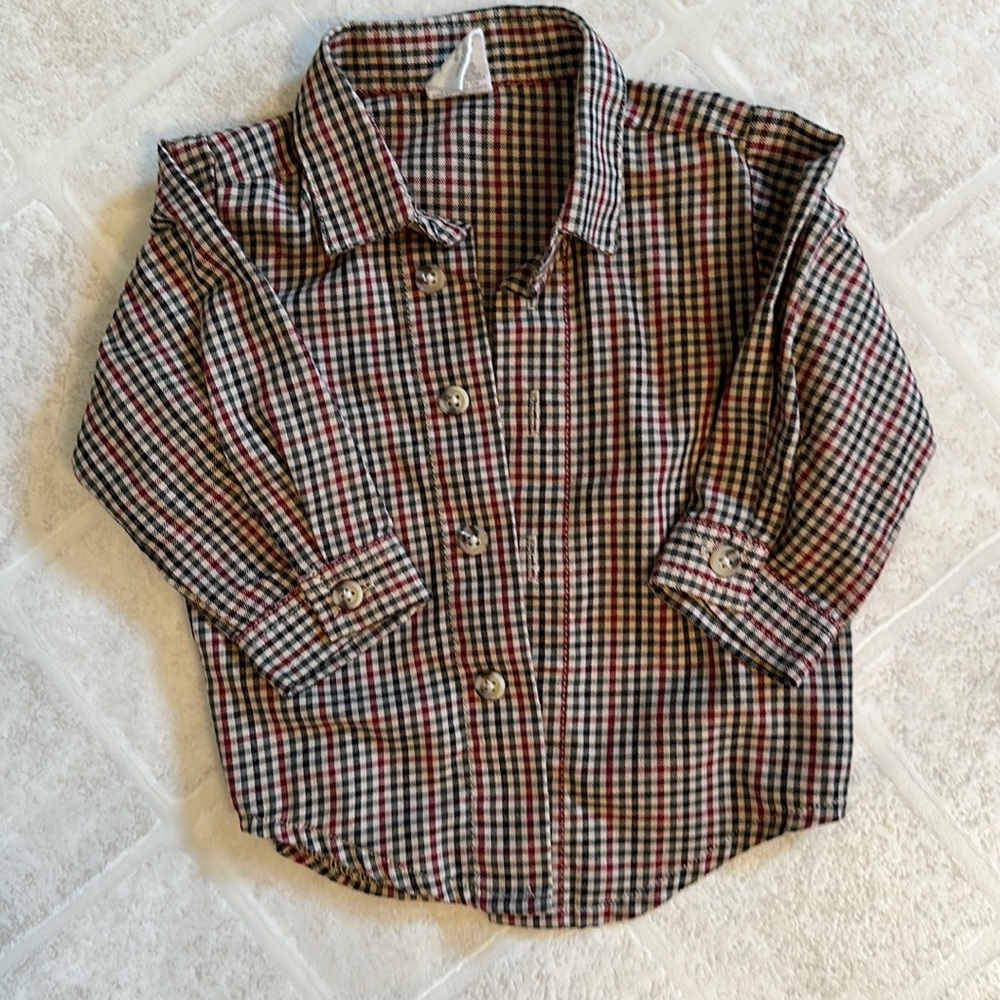 Starting out button up shirt green and red check, 9 m